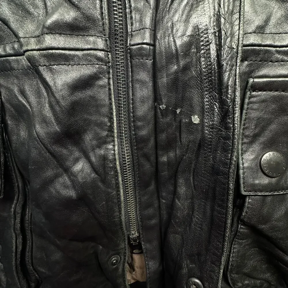 Vintage 90s Nautica Genuine Leather Red Lined Coat Mens 48 XL Hooded Pockets